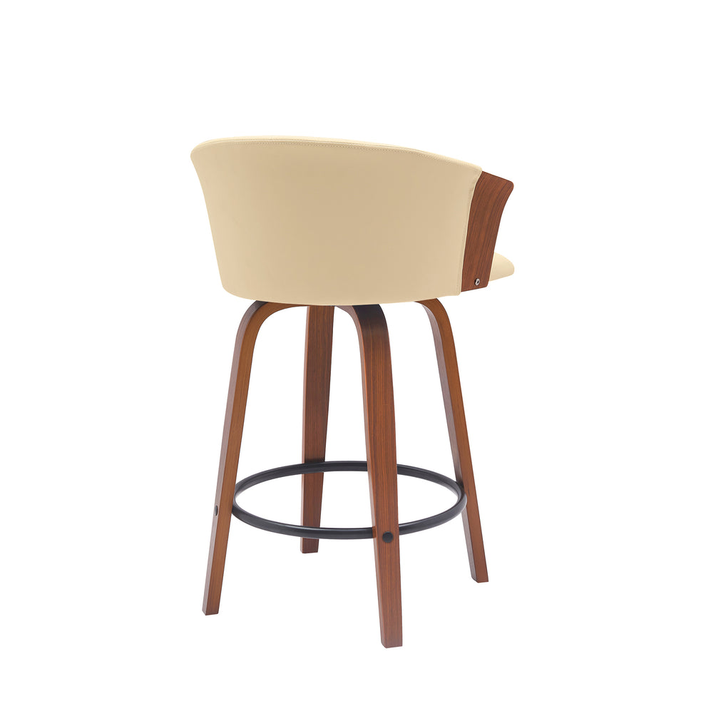 Diana 26" Swivel Walnut Wood Counter Stool in Cream Faux Leather By Armen Living | Bar Stools | Modishstore - 4