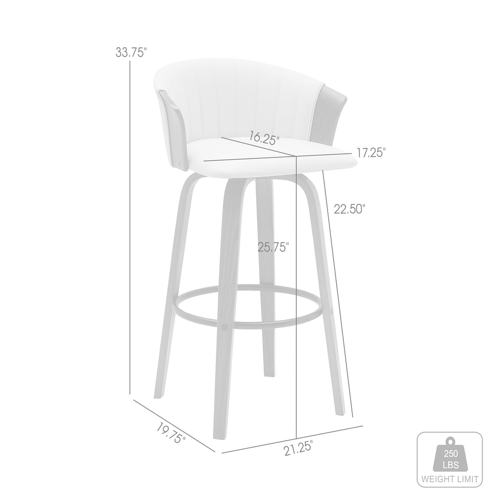 Diana 26" Swivel Walnut Wood Counter Stool in Cream Faux Leather By Armen Living | Bar Stools | Modishstore - 7