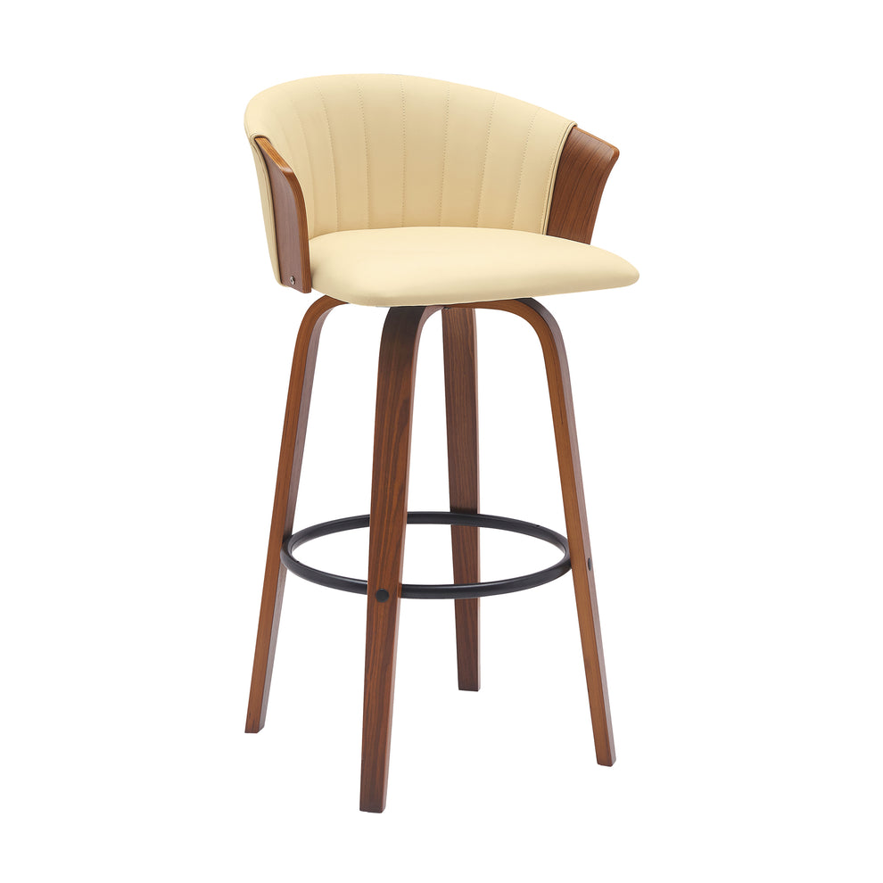 Diana 30" Swivel Walnut Wood Bar Stool in Cream Faux Leather By Armen Living | Bar Stools | Modishstore - 2
