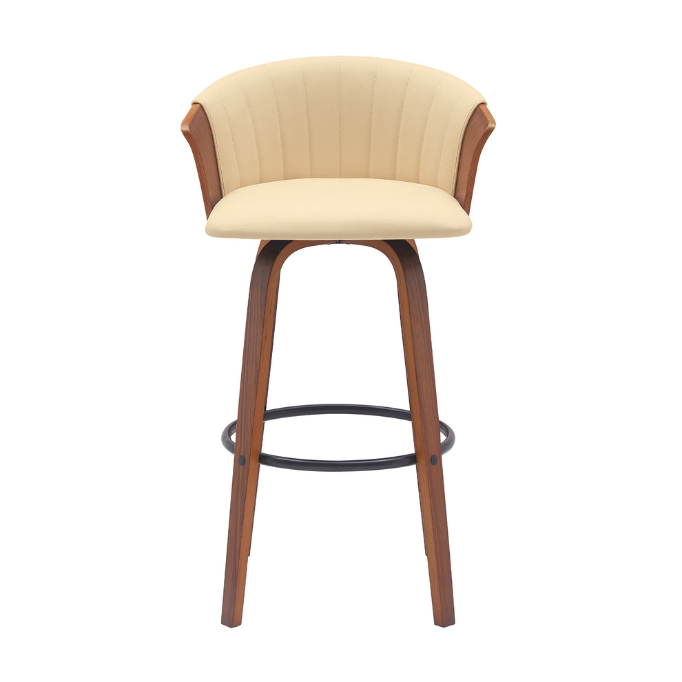 Diana 30" Swivel Walnut Wood Bar Stool in Cream Faux Leather By Armen Living | Bar Stools | Modishstore - 3
