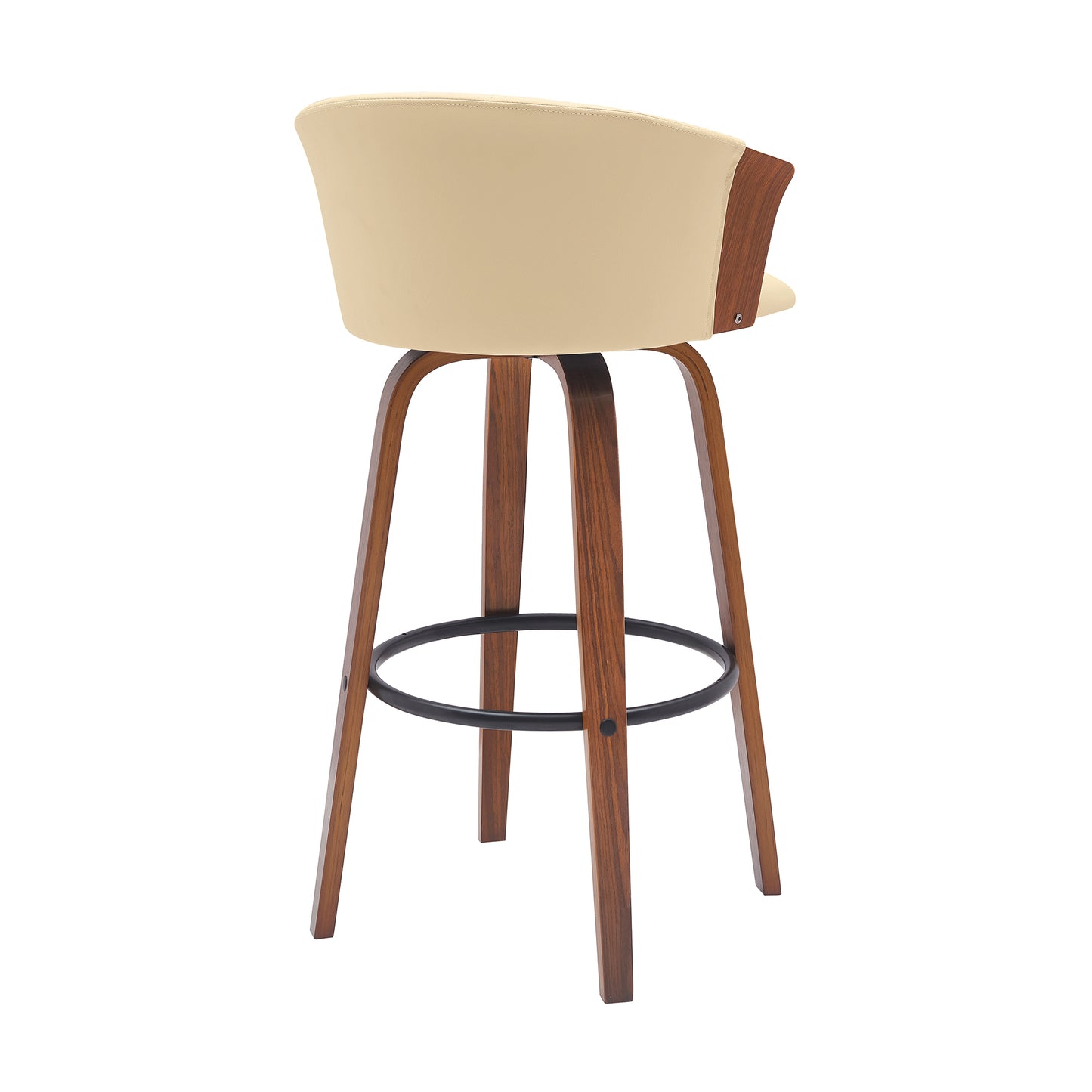Diana 30" Swivel Walnut Wood Bar Stool in Cream Faux Leather By Armen Living | Bar Stools | Modishstore - 4