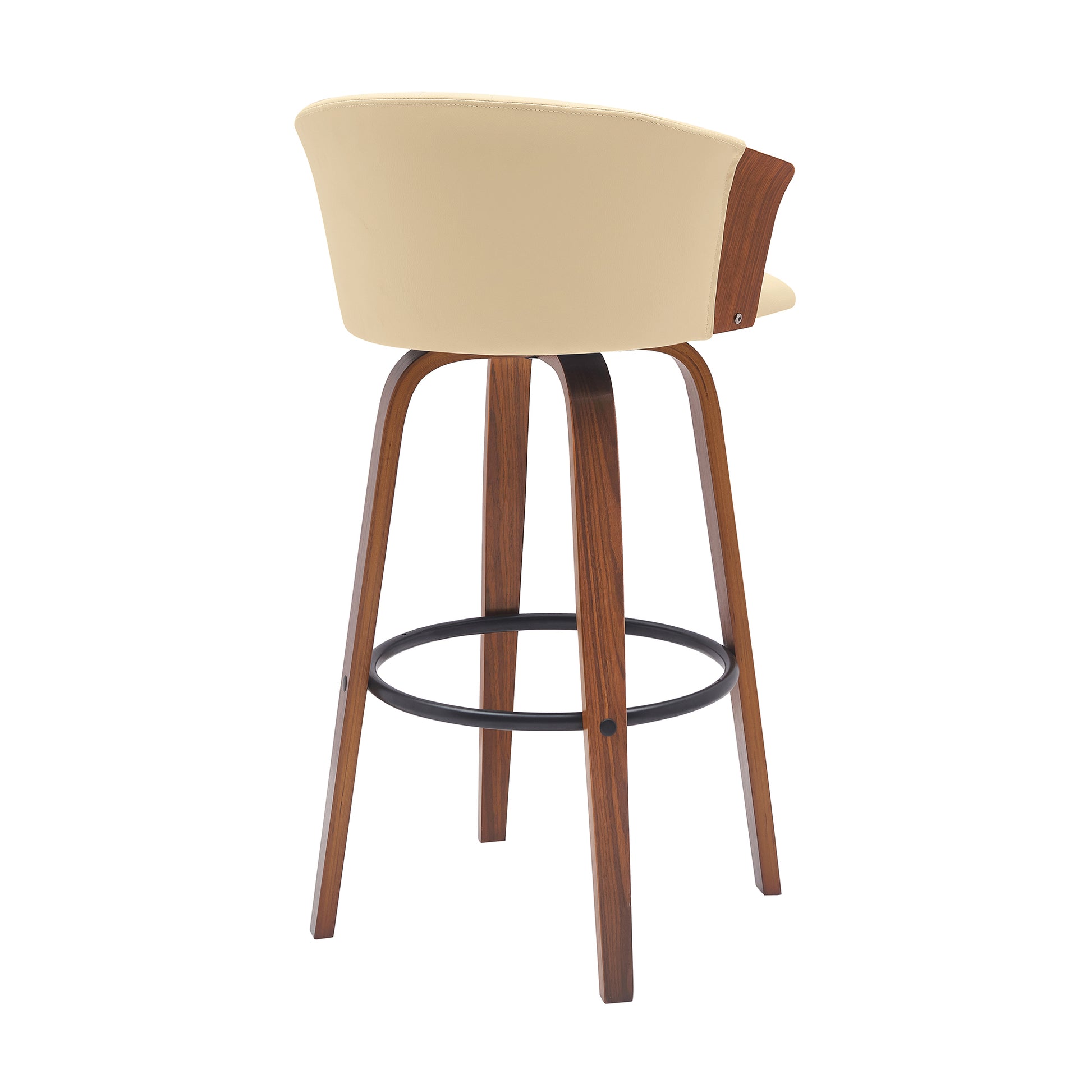 Diana 30" Swivel Walnut Wood Bar Stool in Cream Faux Leather By Armen Living | Bar Stools | Modishstore - 4