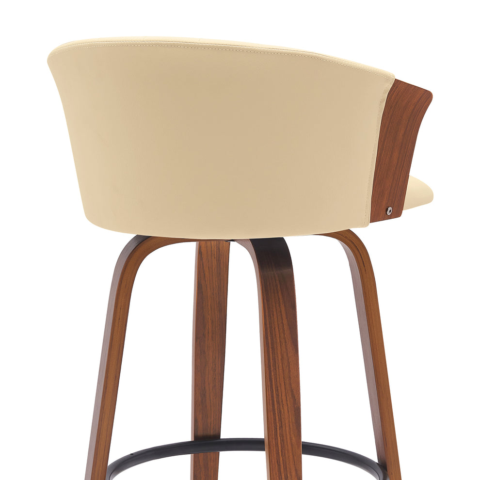 Diana 30" Swivel Walnut Wood Bar Stool in Cream Faux Leather By Armen Living | Bar Stools | Modishstore - 5