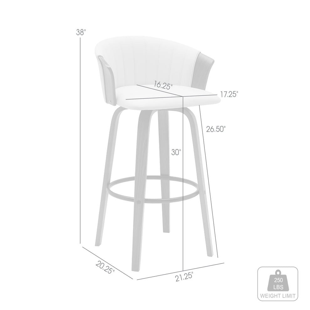 Diana 30" Swivel Walnut Wood Bar Stool in Cream Faux Leather By Armen Living | Bar Stools | Modishstore - 7