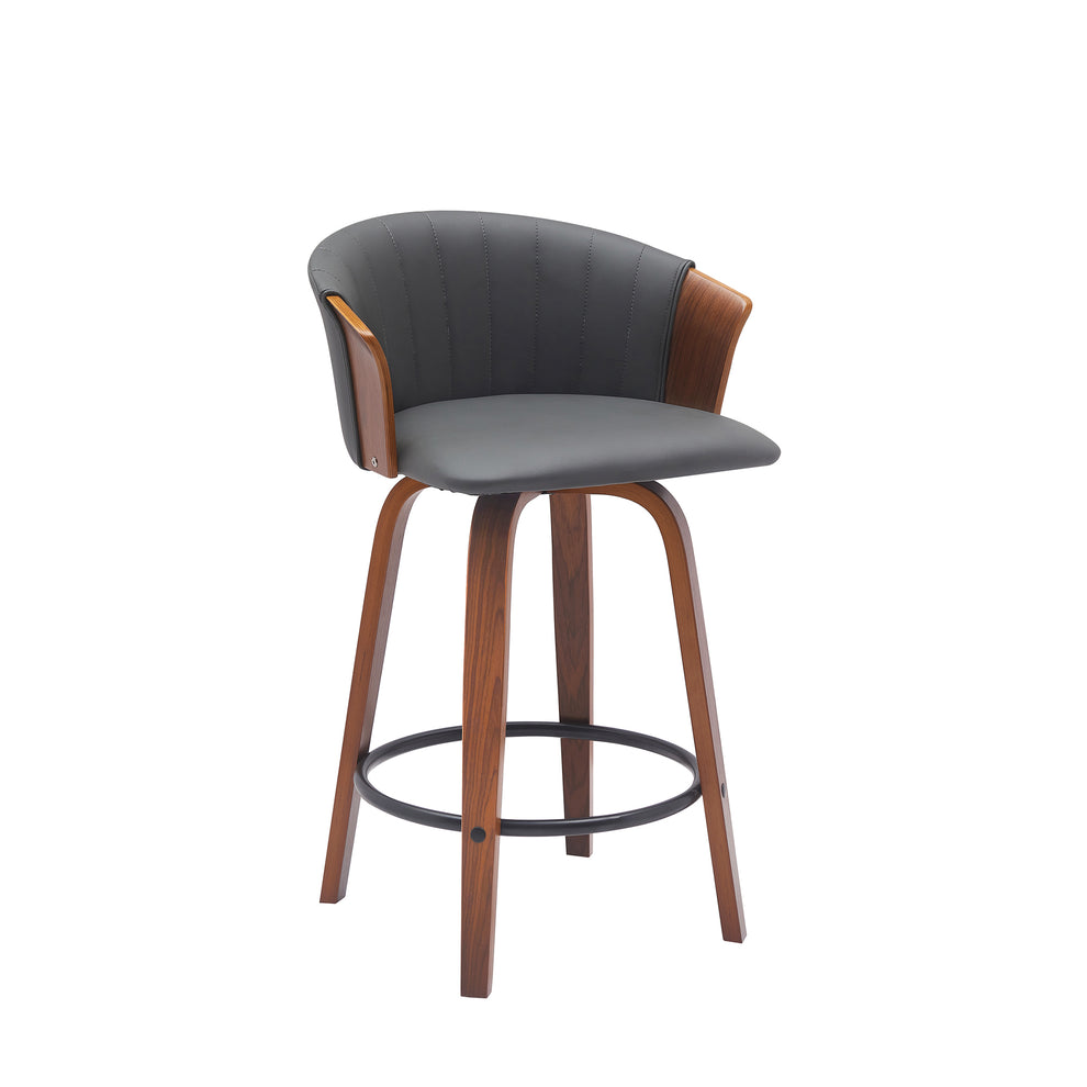 Diana 26" Swivel Walnut Wood Counter Stool in Gray Faux Leather By Armen Living | Bar Stools | Modishstore - 2