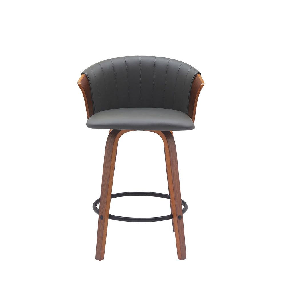 Diana 26" Swivel Walnut Wood Counter Stool in Gray Faux Leather By Armen Living | Bar Stools | Modishstore - 3