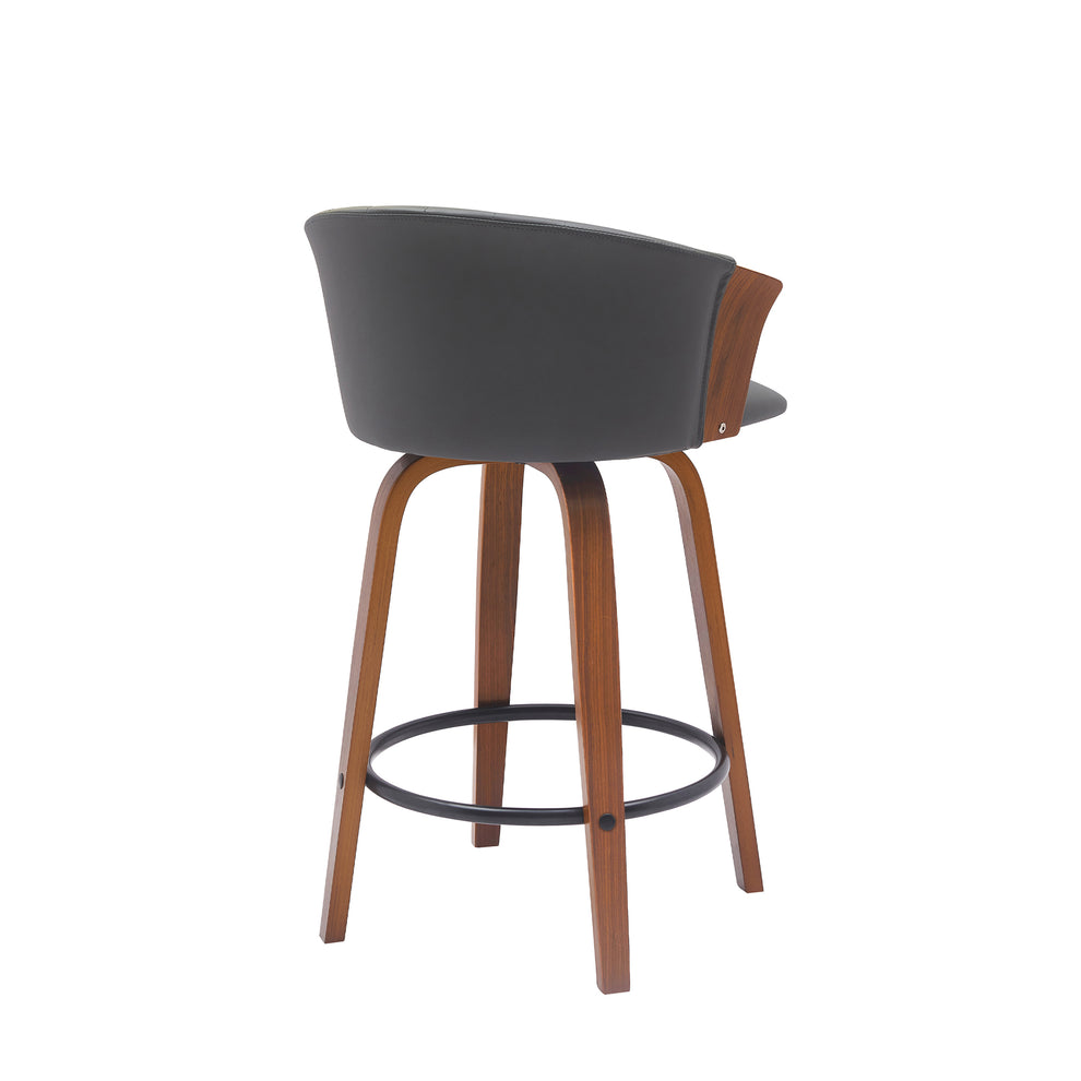 Diana 26" Swivel Walnut Wood Counter Stool in Gray Faux Leather By Armen Living | Bar Stools | Modishstore - 4