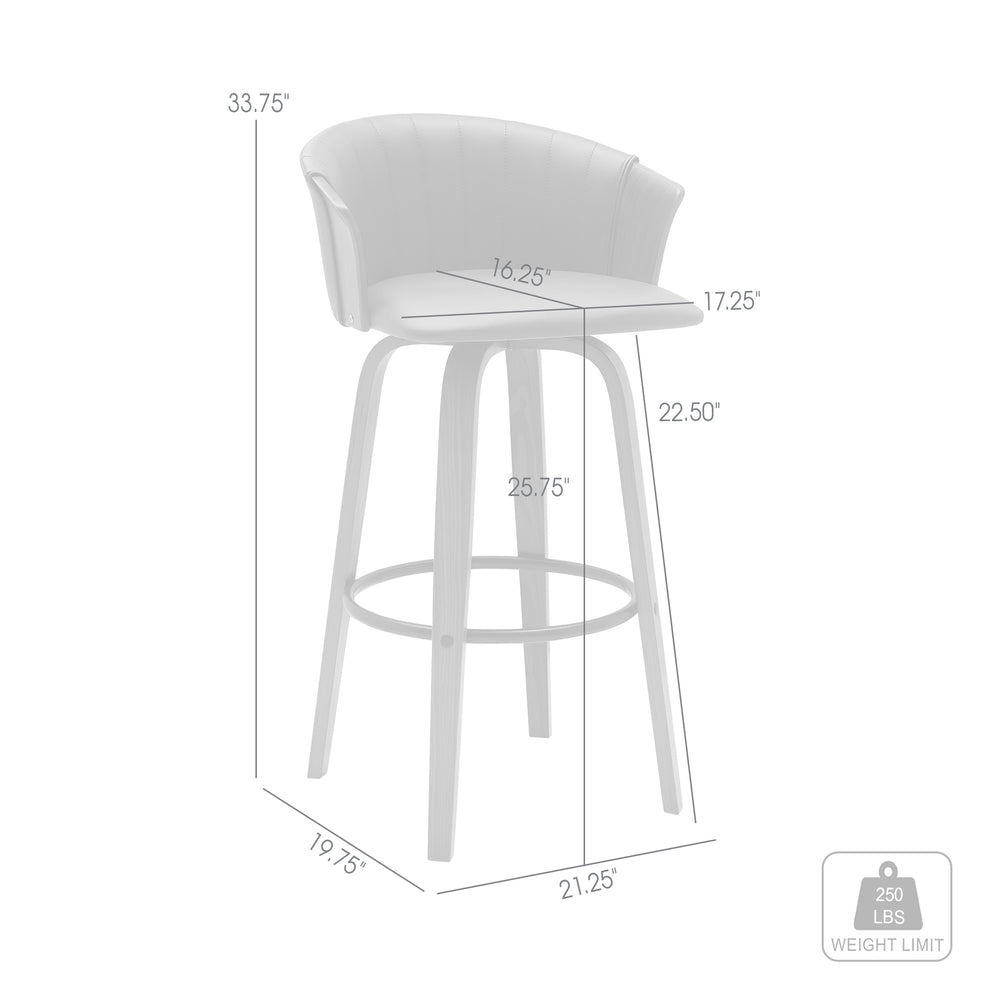 Diana 26" Swivel Walnut Wood Counter Stool in Gray Faux Leather By Armen Living | Bar Stools | Modishstore - 7
