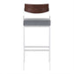 Dakota Mid-Century 30" Counter Height Barstool in Brushed Stainless Steel with Gray Faux Leather and Walnut Wood Finish Back By Armen Living | Bar Stools | Modishstore - 2