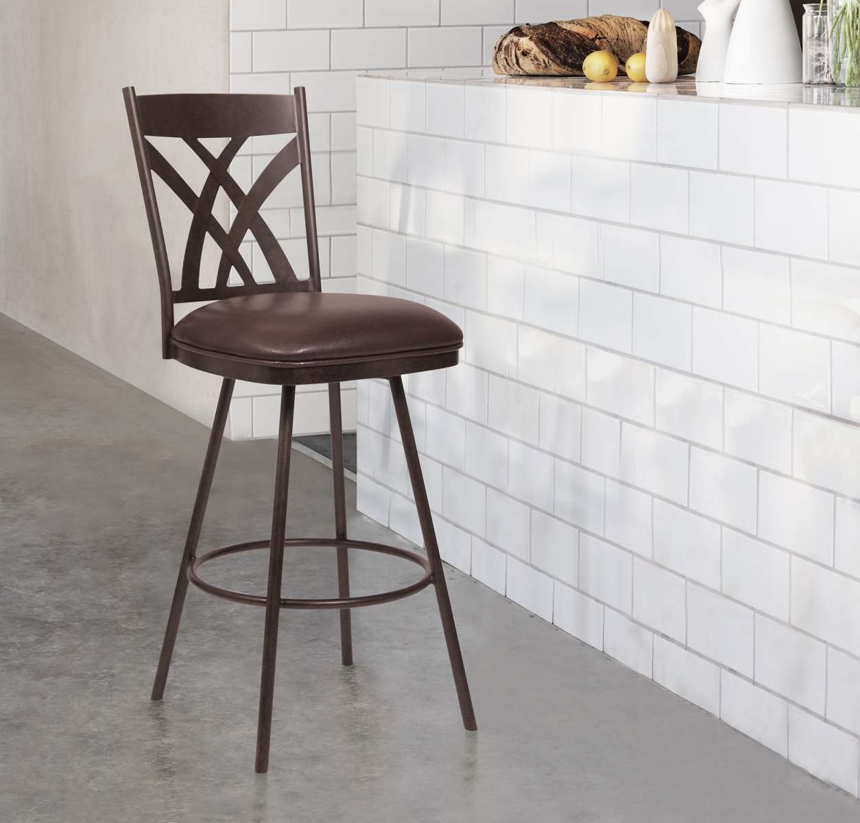 Dover 26" Counter Height Barstool in Auburn Bay and Brown Faux Leather By Armen Living | Bar Stools |  Modishstore 