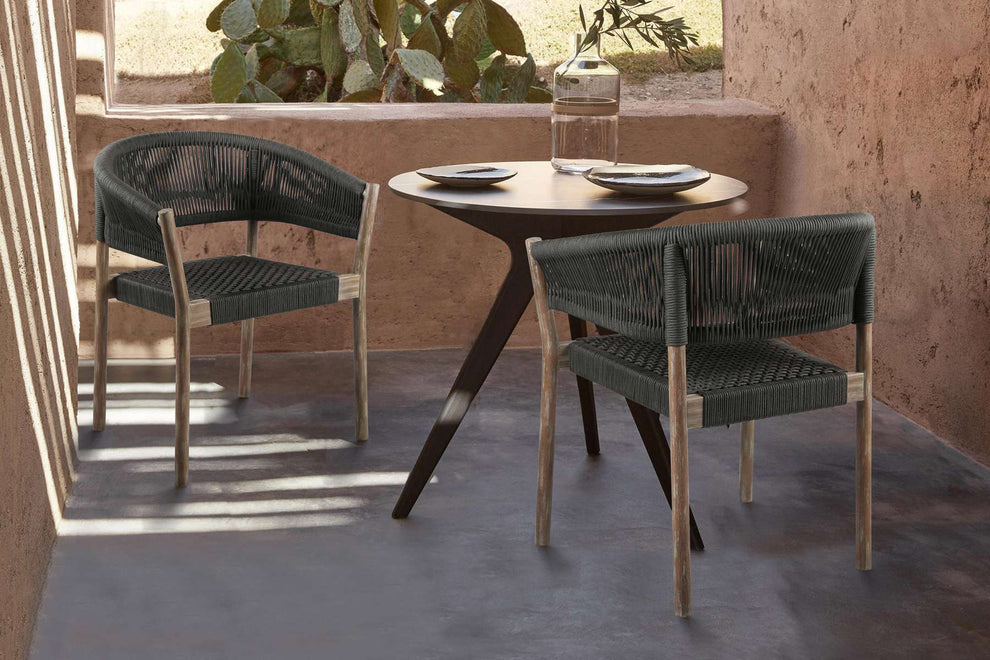Doris Indoor Outdoor Dining Chair in Light Eucalyptus Wood with Charcoal Rope - Set of 2 By Armen Living | Outdoor Chairs |  Modishstore 