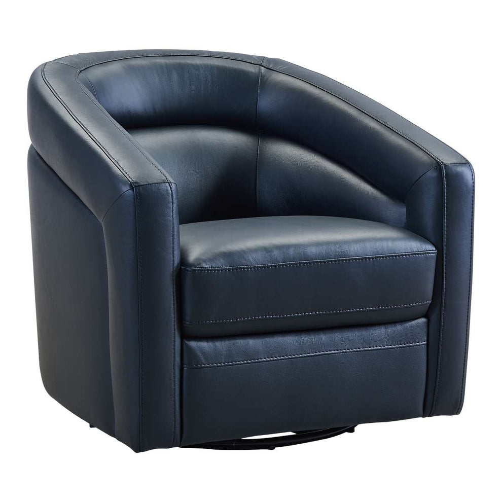 Desi Contemporary Swivel Accent Chair in Black Genuine Leather By Armen Living | Accent Chairs | Modishstore - 2
