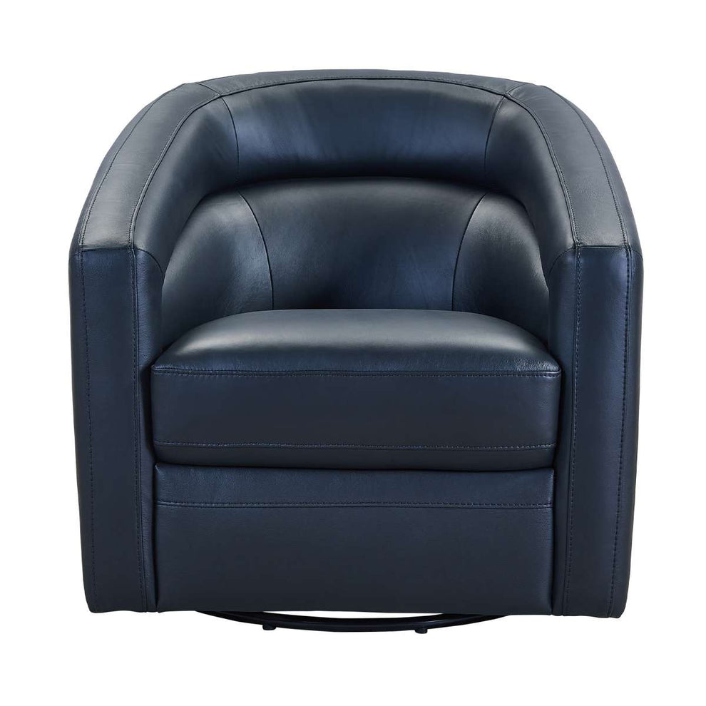 Desi Contemporary Swivel Accent Chair in Black Genuine Leather By Armen Living | Accent Chairs | Modishstore - 3