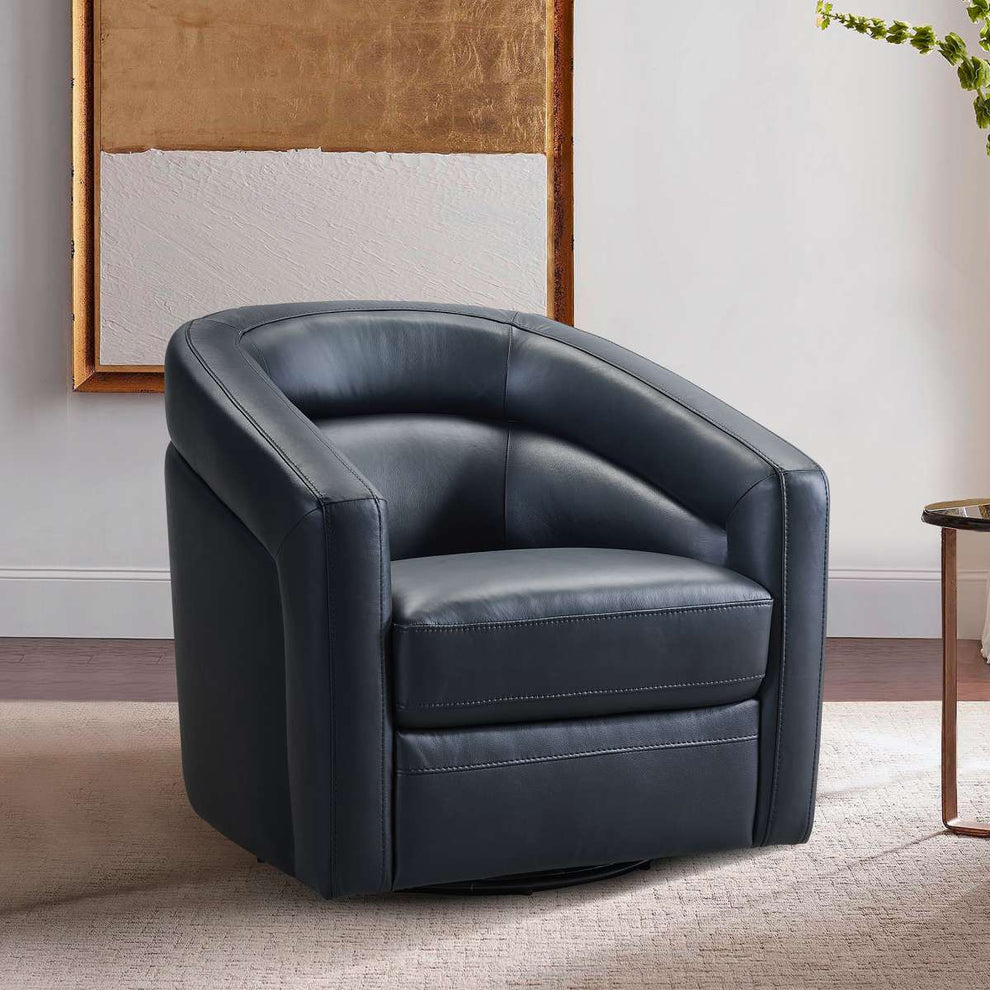 Desi Contemporary Swivel Accent Chair in Black Genuine Leather By Armen Living | Accent Chairs | Modishstore
