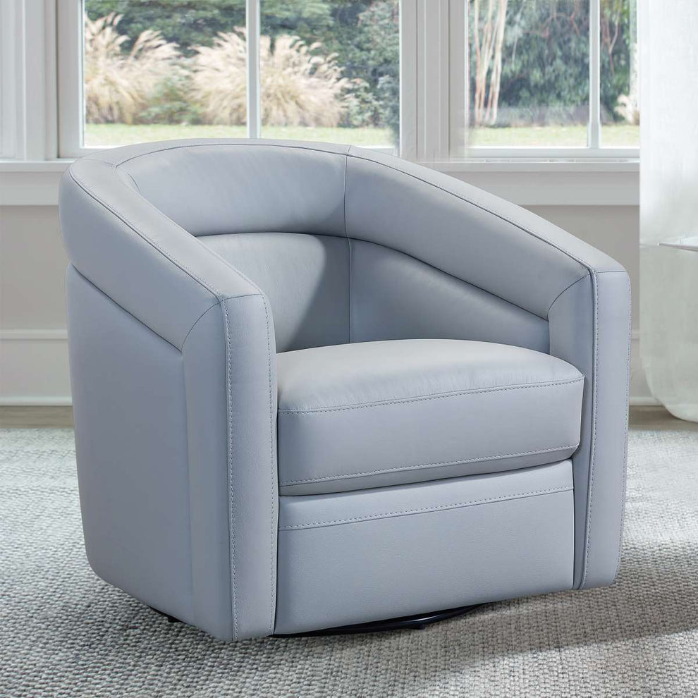 Desi Contemporary Swivel Accent Chair in Black Genuine Leather By Armen Living | Accent Chairs | Modishstore - 6