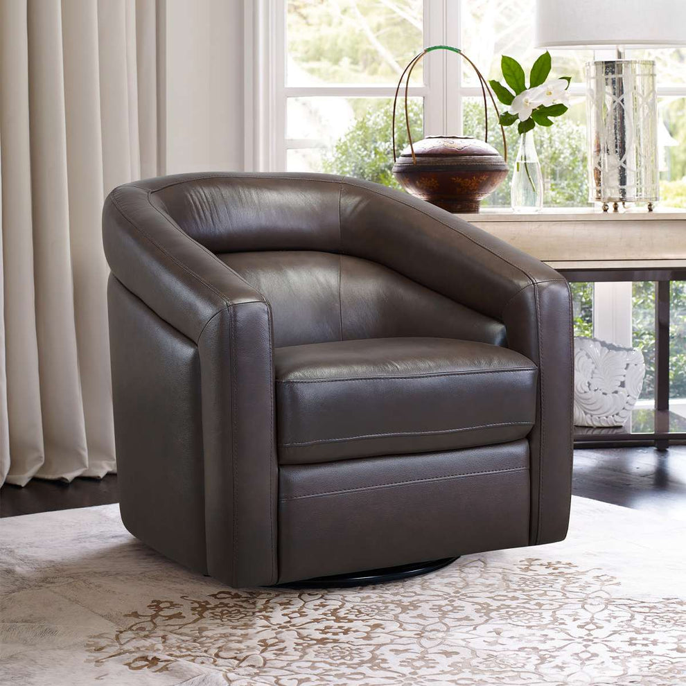 Desi Contemporary Swivel Accent Chair in Black Genuine Leather By Armen Living | Accent Chairs | Modishstore - 12