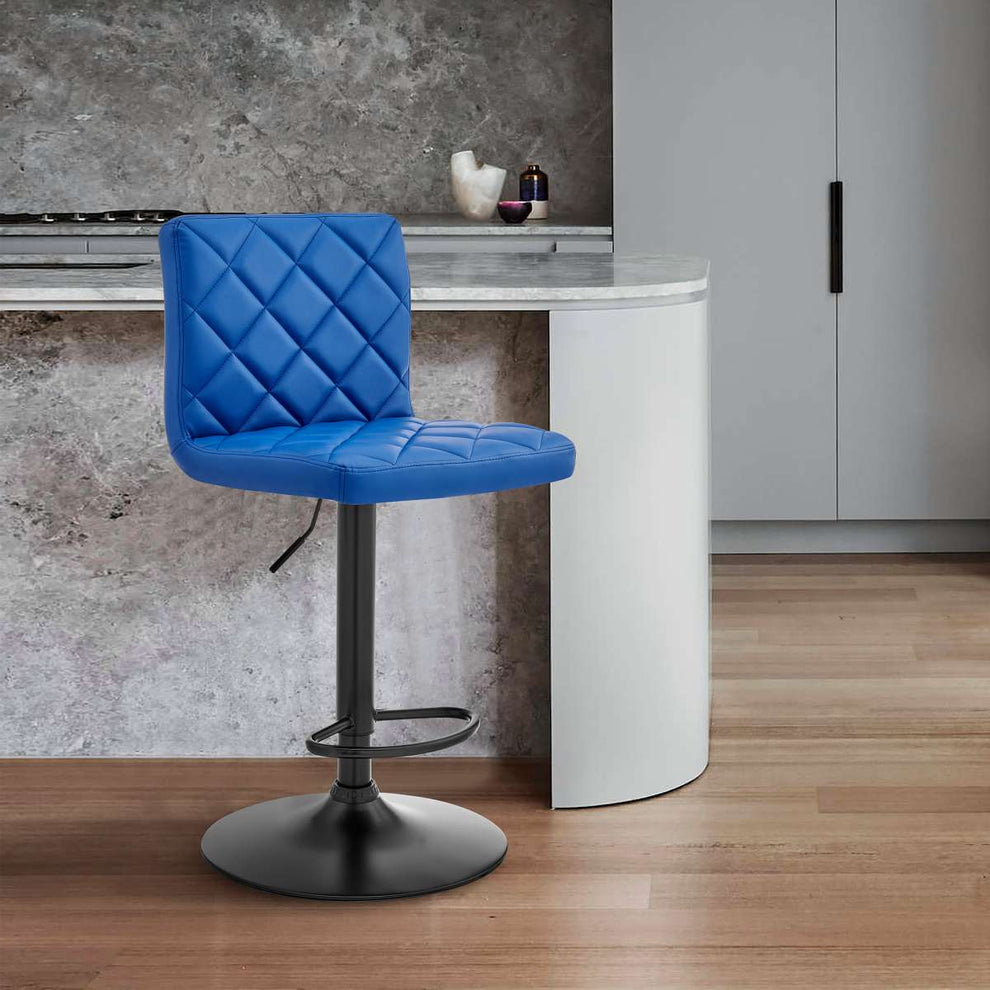 Duval Adjustable Blue Faux Leather Swivel Bar Stool By Armen Living | Bar Stools |  Modishstore 