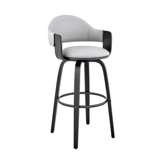 Daxton 26" Gray Faux Leather and Black Wood Bar Stool By Armen Living | Bar Stools | Modishstore