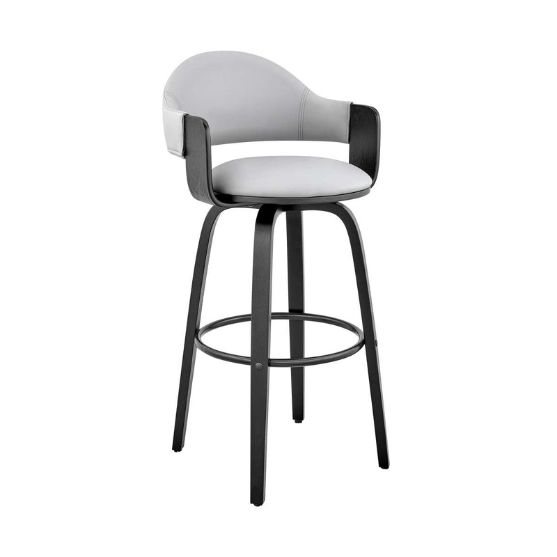 Daxton 30" Gray Faux Leather and Black Wood Bar Stool By Armen Living | Bar Stools | Modishstore