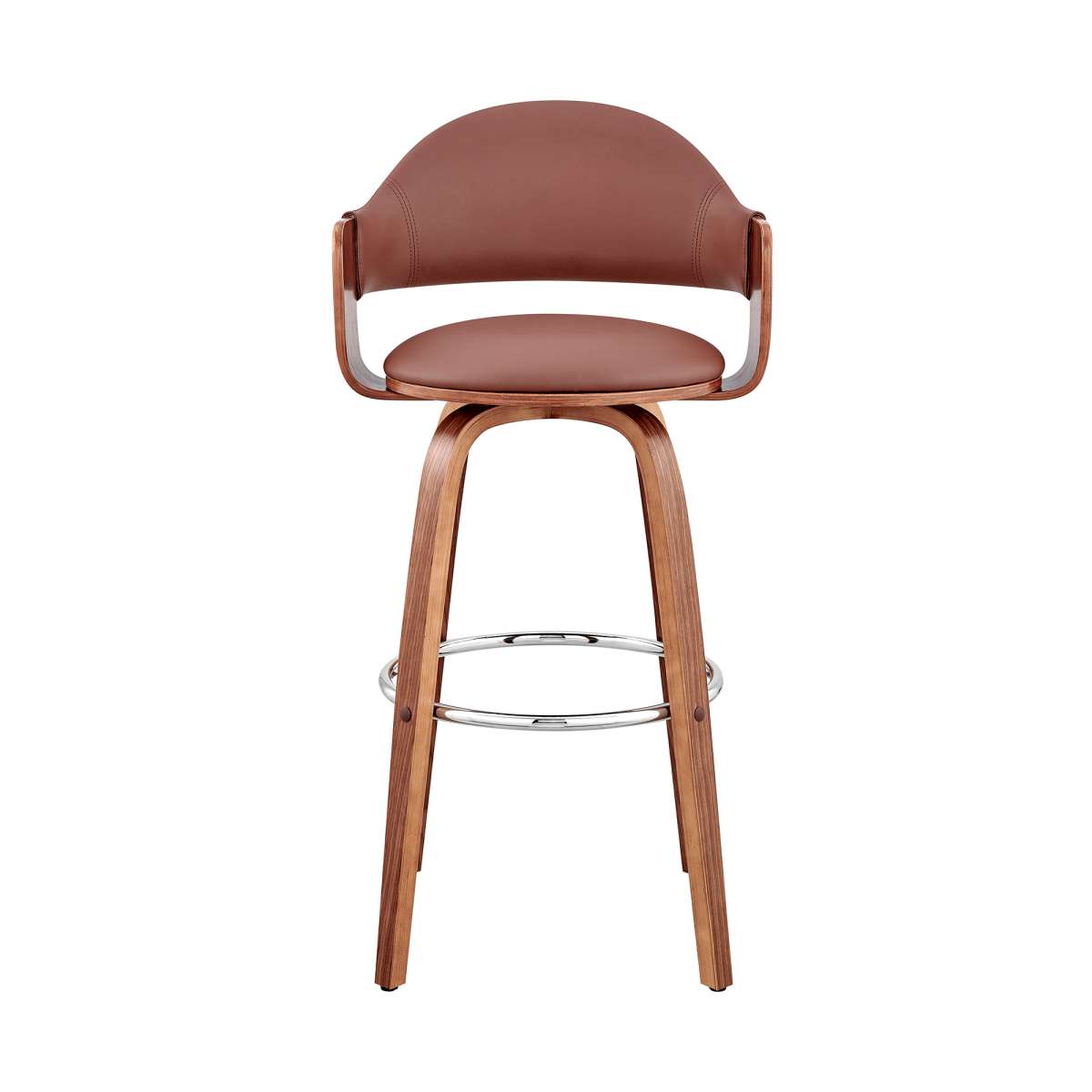 Daxton 26" Brown Faux Leather and Walnut Wood Bar Stool By Armen Living | Bar Stools | Modishstore - 2