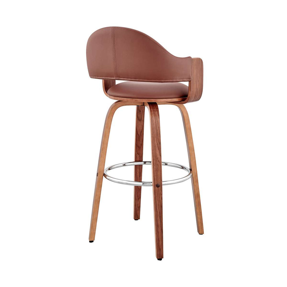 Daxton 26" Brown Faux Leather and Walnut Wood Bar Stool By Armen Living | Bar Stools | Modishstore - 3
