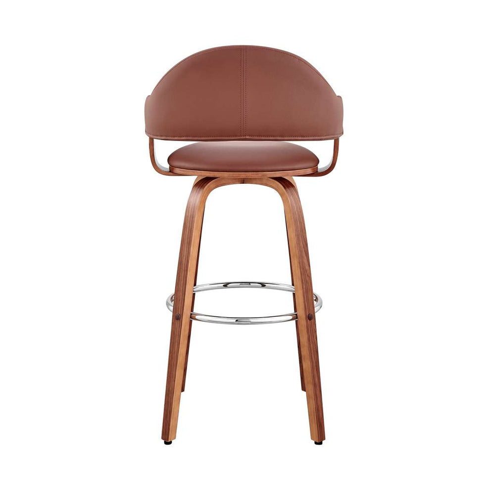 Daxton 26" Brown Faux Leather and Walnut Wood Bar Stool By Armen Living | Bar Stools | Modishstore - 4