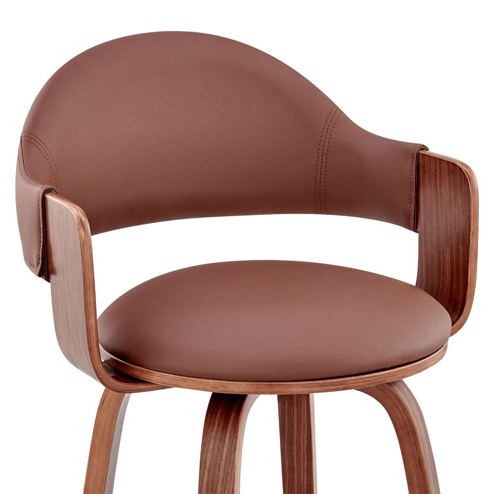 Daxton 26" Brown Faux Leather and Walnut Wood Bar Stool By Armen Living | Bar Stools | Modishstore - 5