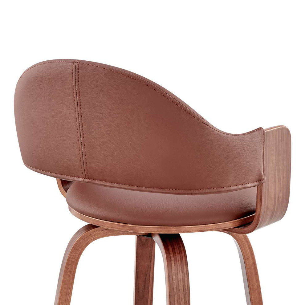 Daxton 26" Brown Faux Leather and Walnut Wood Bar Stool By Armen Living | Bar Stools | Modishstore - 6
