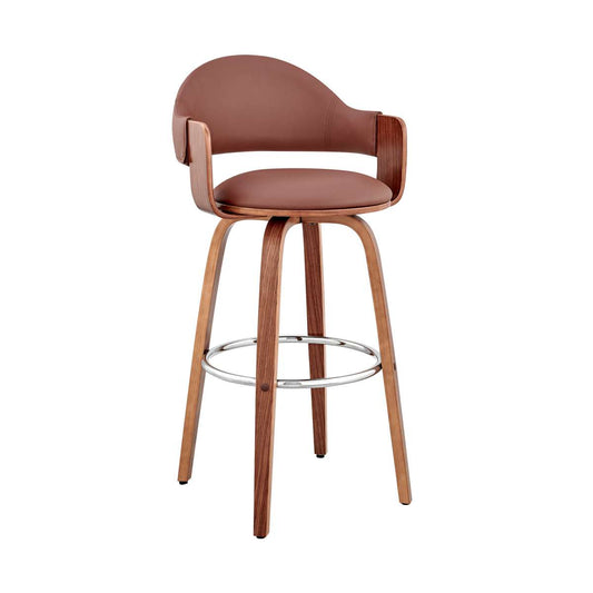 Daxton 30" Brown Faux Leather and Walnut Wood Bar Stool By Armen Living | Bar Stools | Modishstore