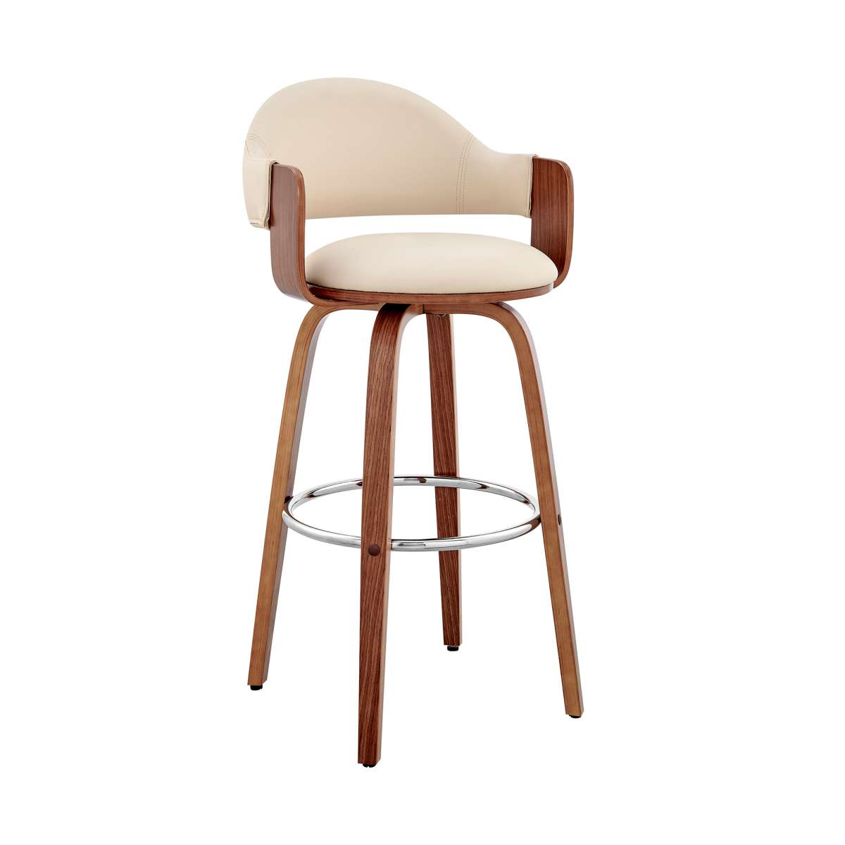 Daxton 26" Cream Faux Leather and Walnut Wood Bar Stool By Armen Living | Bar Stools | Modishstore