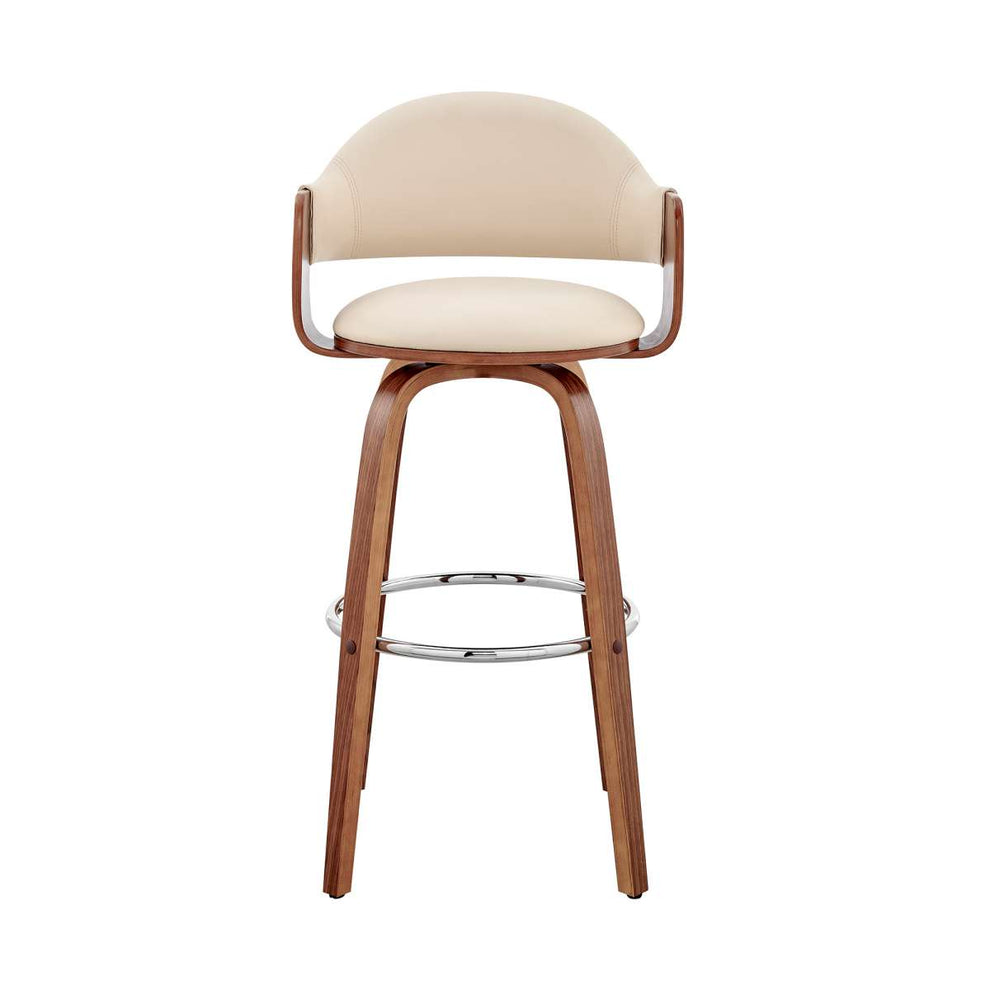 Daxton 26" Cream Faux Leather and Walnut Wood Bar Stool By Armen Living | Bar Stools | Modishstore - 2