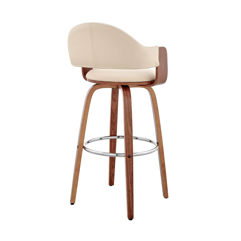 Daxton 26" Cream Faux Leather and Walnut Wood Bar Stool By Armen Living | Bar Stools | Modishstore - 3