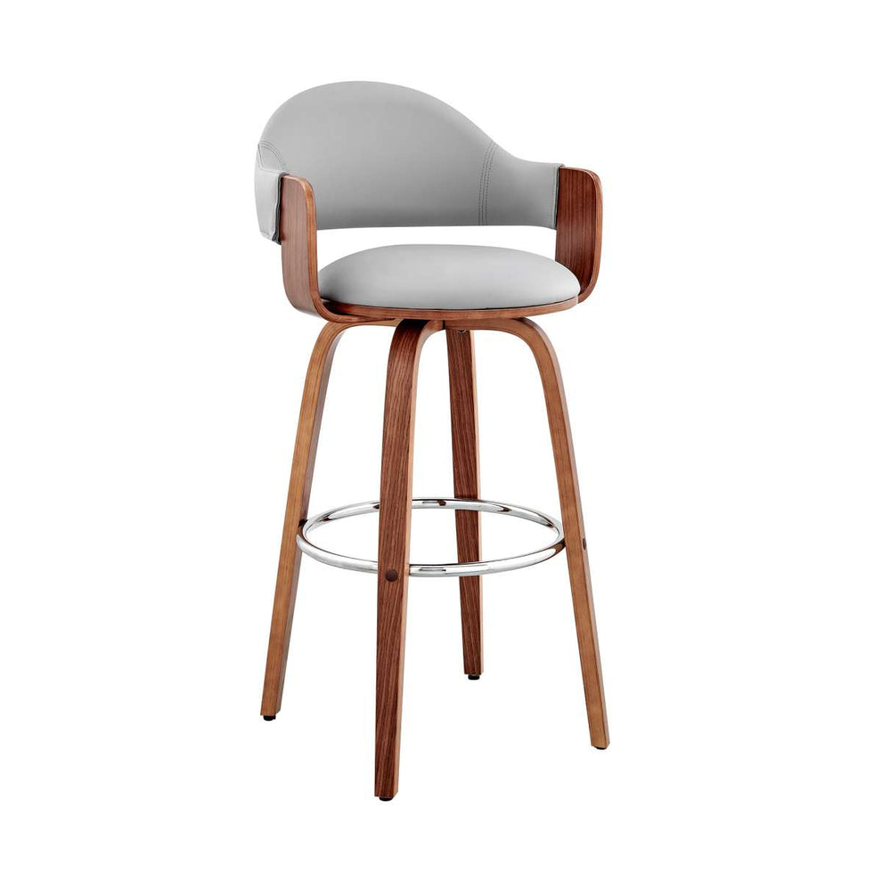 Daxton 26" Gray Faux Leather and Walnut Wood Bar Stool By Armen Living | Bar Stools | Modishstore - 2