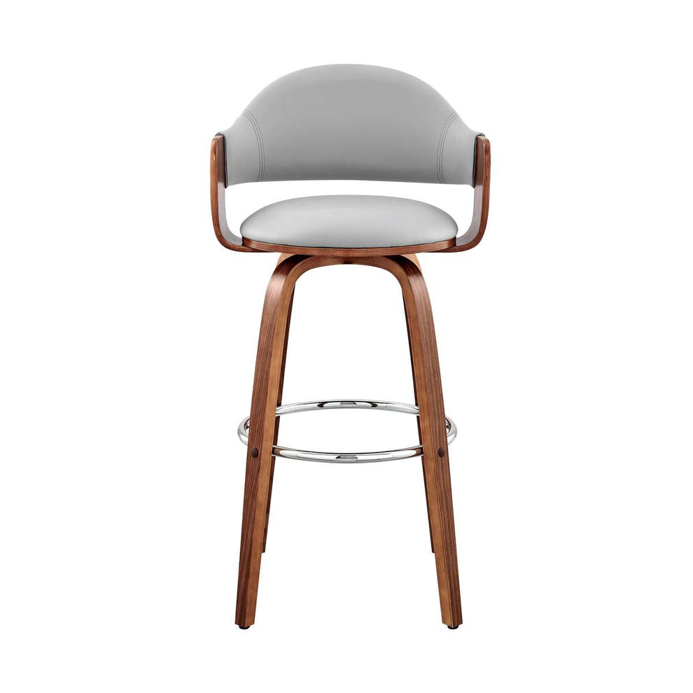 Daxton 26" Gray Faux Leather and Walnut Wood Bar Stool By Armen Living | Bar Stools | Modishstore - 3
