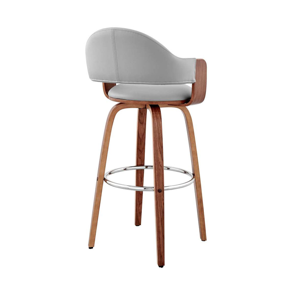 Daxton 26" Gray Faux Leather and Walnut Wood Bar Stool By Armen Living | Bar Stools | Modishstore - 4