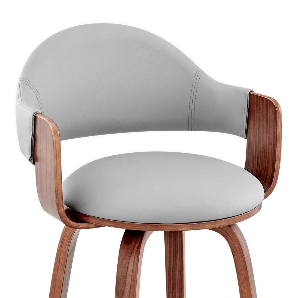 Daxton 26" Gray Faux Leather and Walnut Wood Bar Stool By Armen Living | Bar Stools | Modishstore - 6