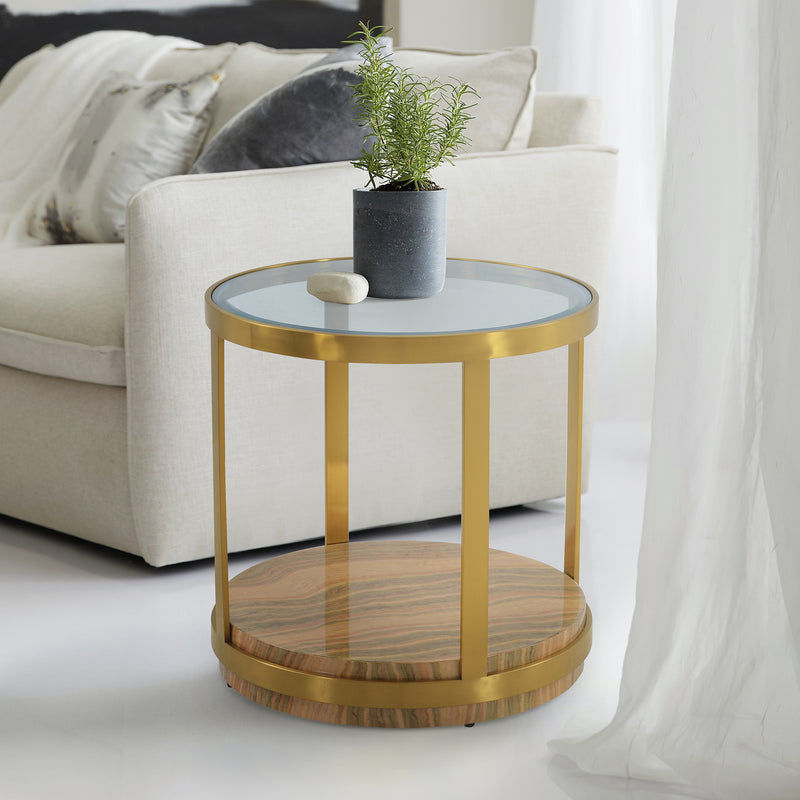 Hattie Glass Top End Table with Brushed Gold Legs By Armen Living | End Tables | Modishstore
