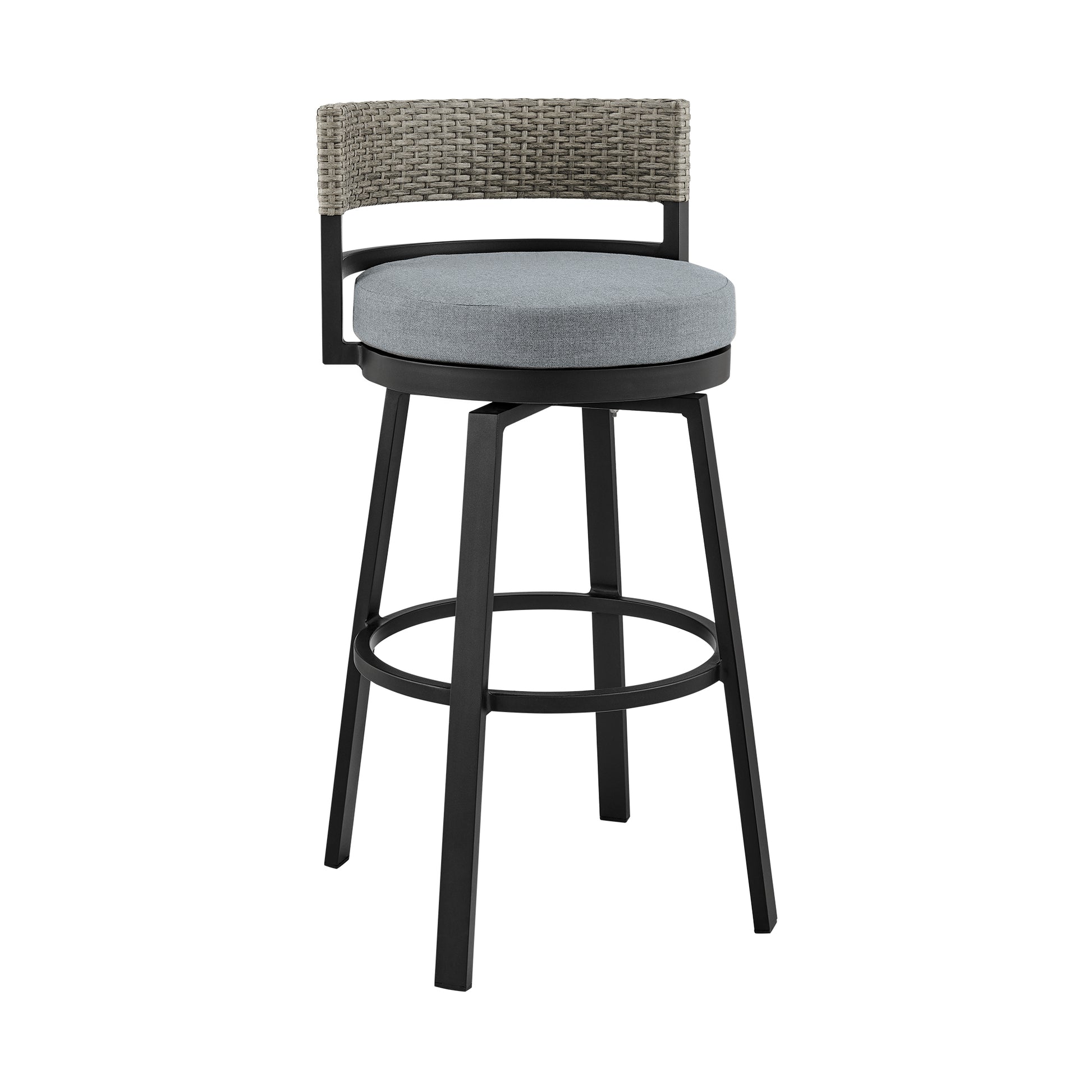 Encinitas Outdoor Patio Counter Height Swivel Bar Stool in Aluminum and Wicker with Grey Cushions By Armen Living | Bar Stools | Modishstore - 2
