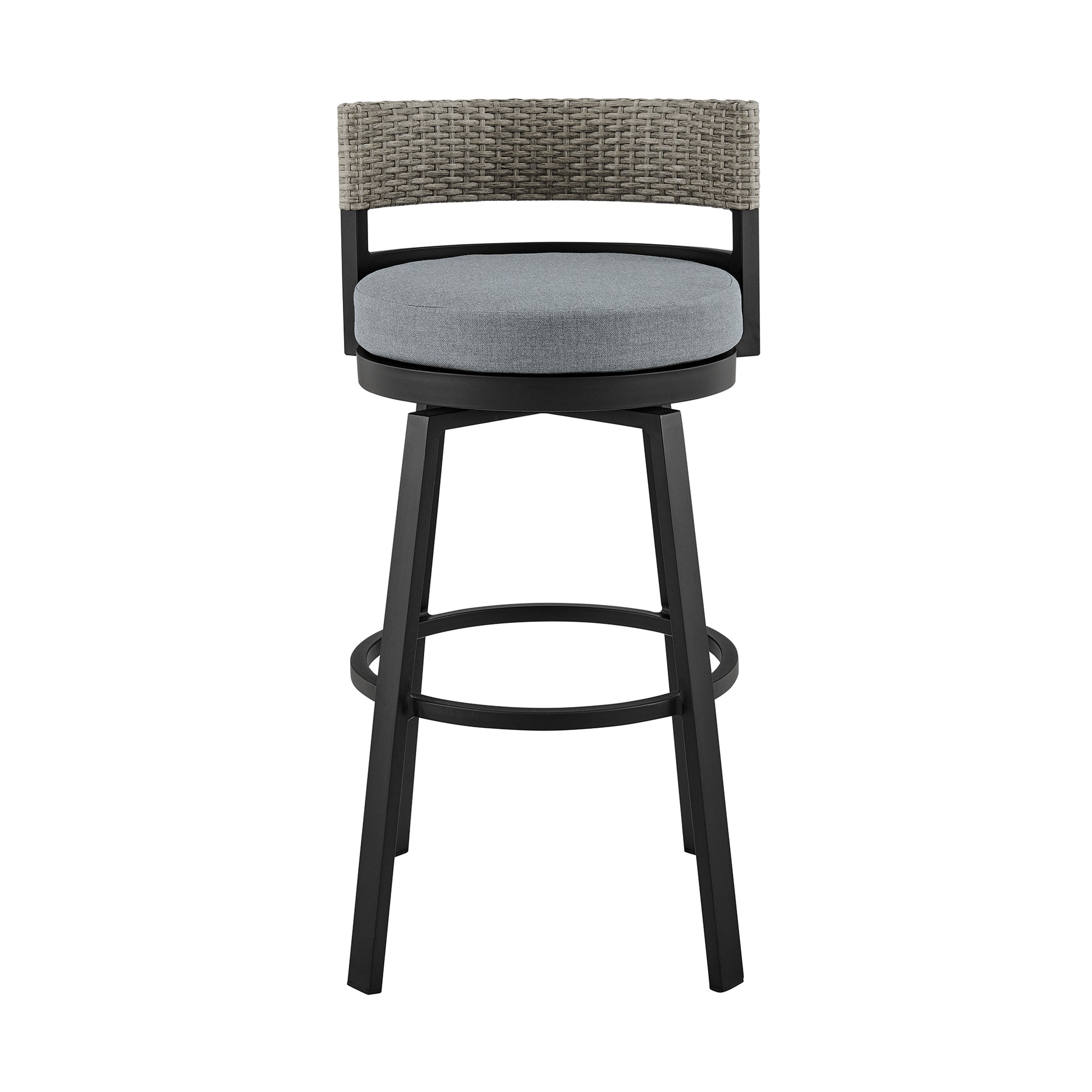 Encinitas Outdoor Patio Counter Height Swivel Bar Stool in Aluminum and Wicker with Grey Cushions By Armen Living | Bar Stools | Modishstore - 4
