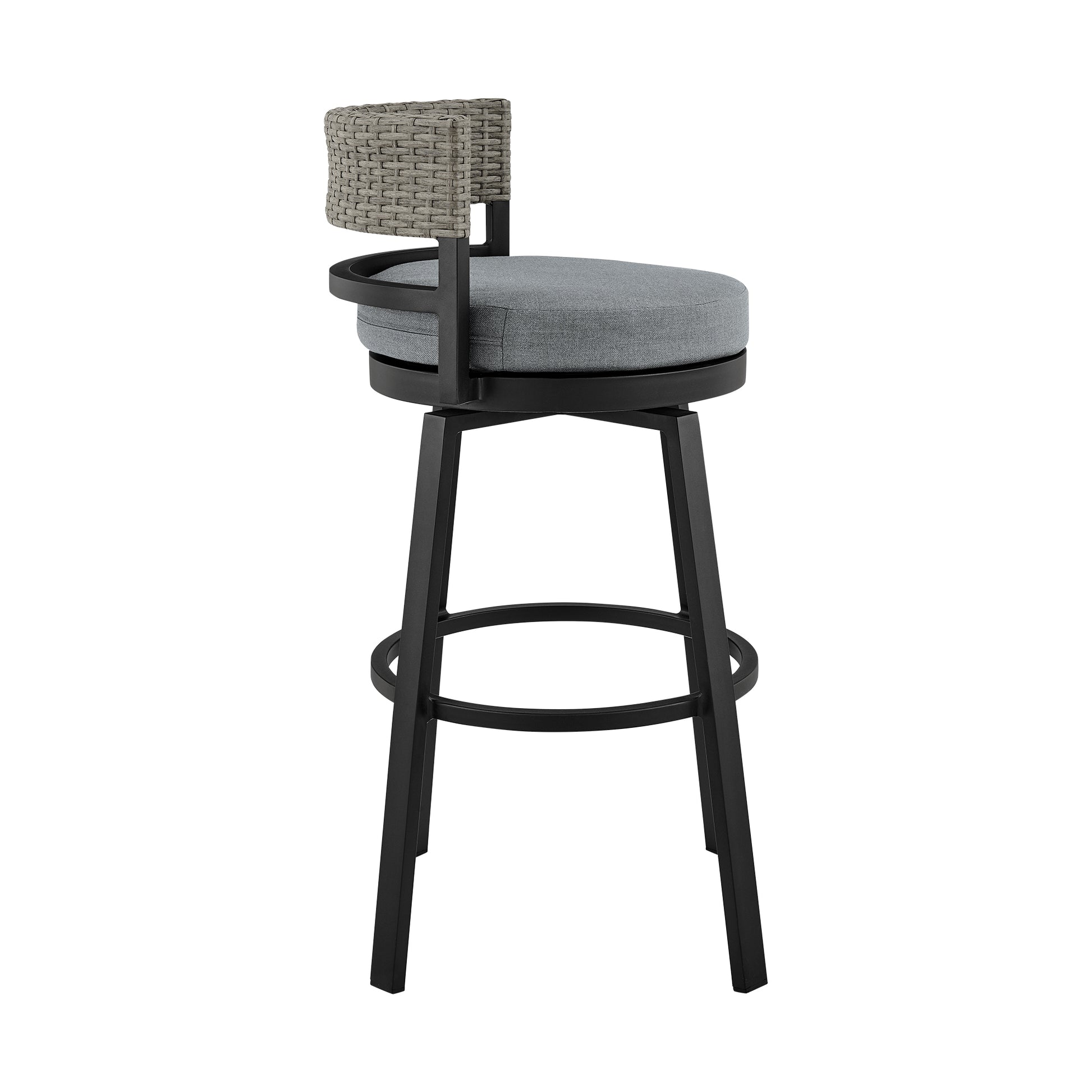 Encinitas Outdoor Patio Counter Height Swivel Bar Stool in Aluminum and Wicker with Grey Cushions By Armen Living | Bar Stools | Modishstore - 5