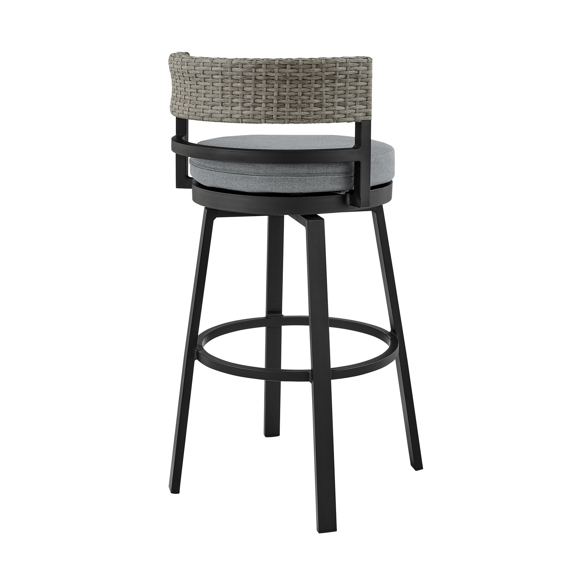 Encinitas Outdoor Patio Counter Height Swivel Bar Stool in Aluminum and Wicker with Grey Cushions By Armen Living | Bar Stools | Modishstore - 6