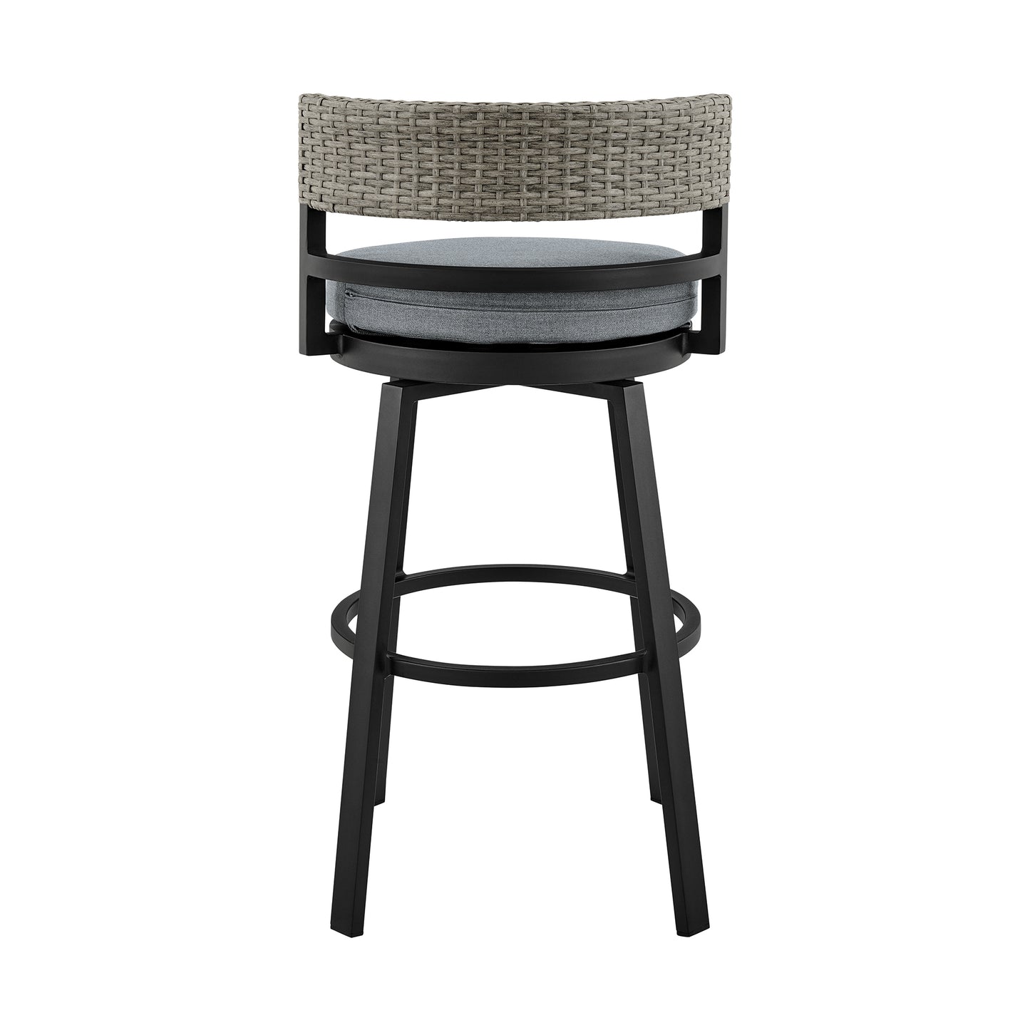 Encinitas Outdoor Patio Counter Height Swivel Bar Stool in Aluminum and Wicker with Grey Cushions By Armen Living | Bar Stools | Modishstore - 7