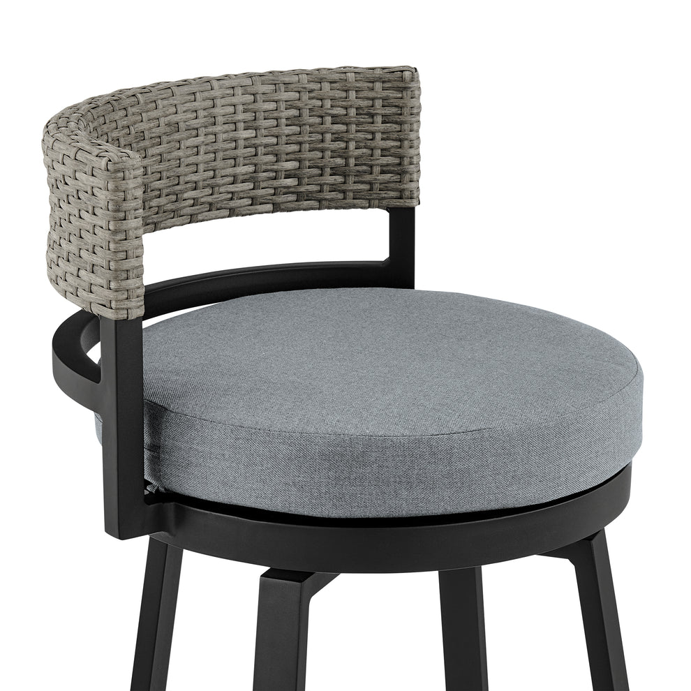 Encinitas Outdoor Patio Counter Height Swivel Bar Stool in Aluminum and Wicker with Grey Cushions By Armen Living | Bar Stools | Modishstore - 8