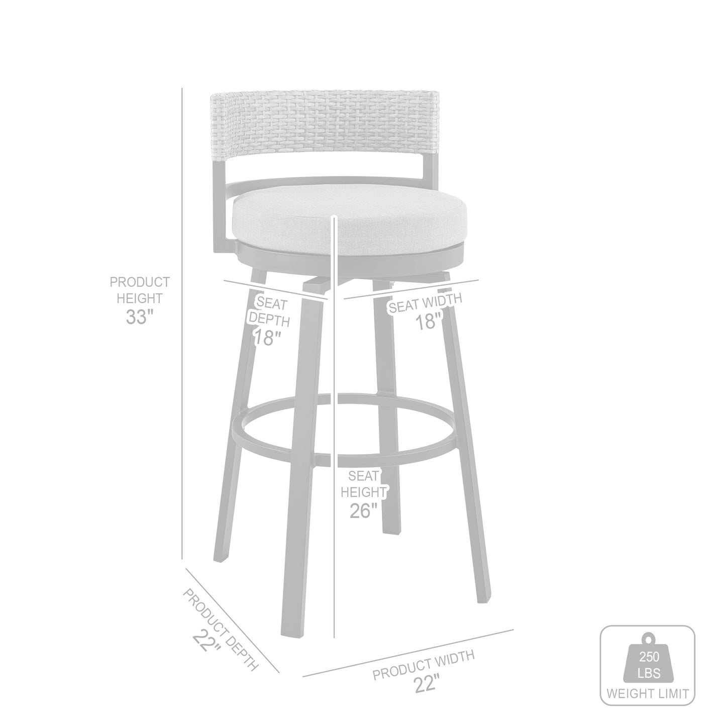 Encinitas Outdoor Patio Counter Height Swivel Bar Stool in Aluminum and Wicker with Grey Cushions By Armen Living | Bar Stools | Modishstore - 10