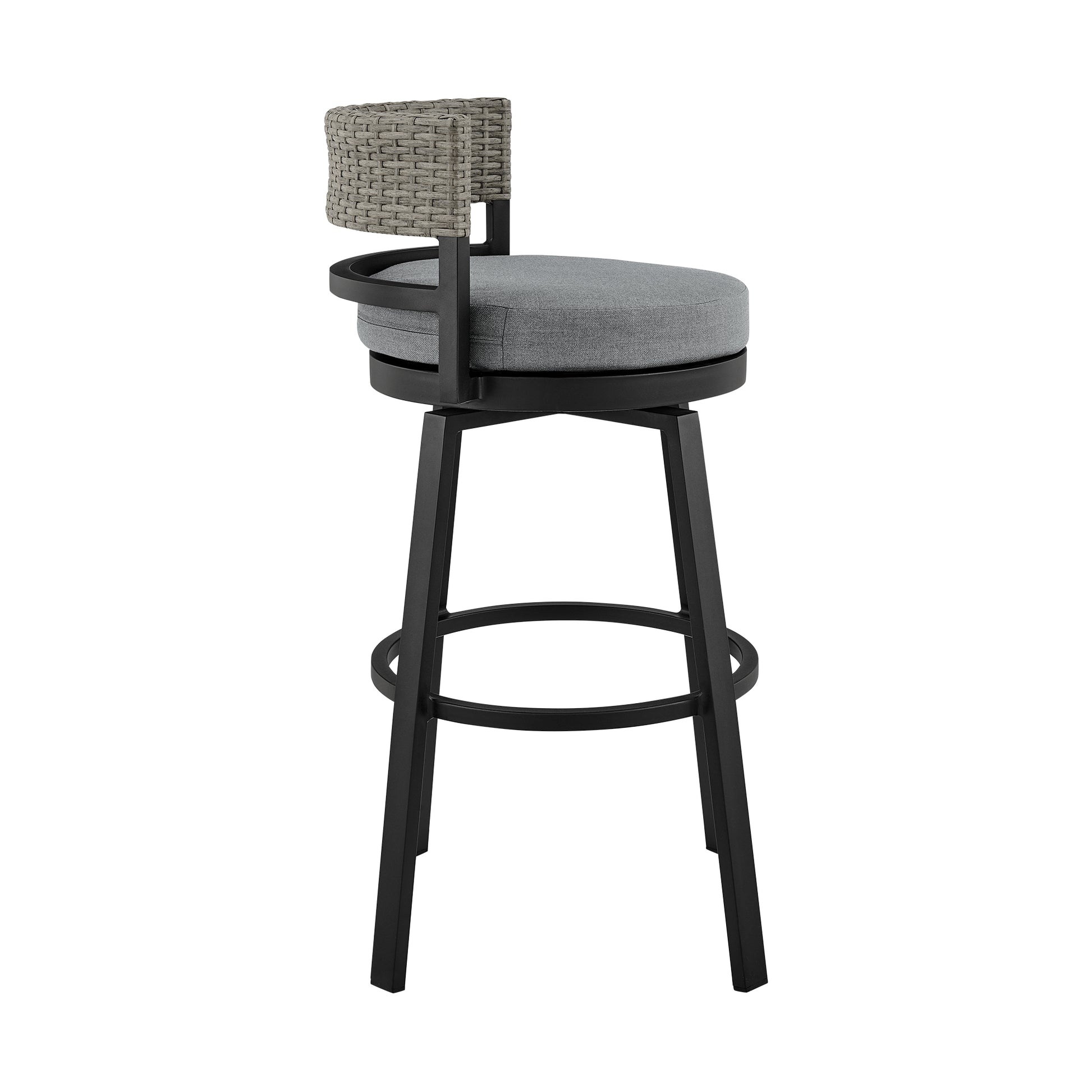 Encinitas Outdoor Patio Swivel Bar Stool in Aluminum and Wicker with Grey Cushions By Armen Living | Bar Stools | Modishstore - 5