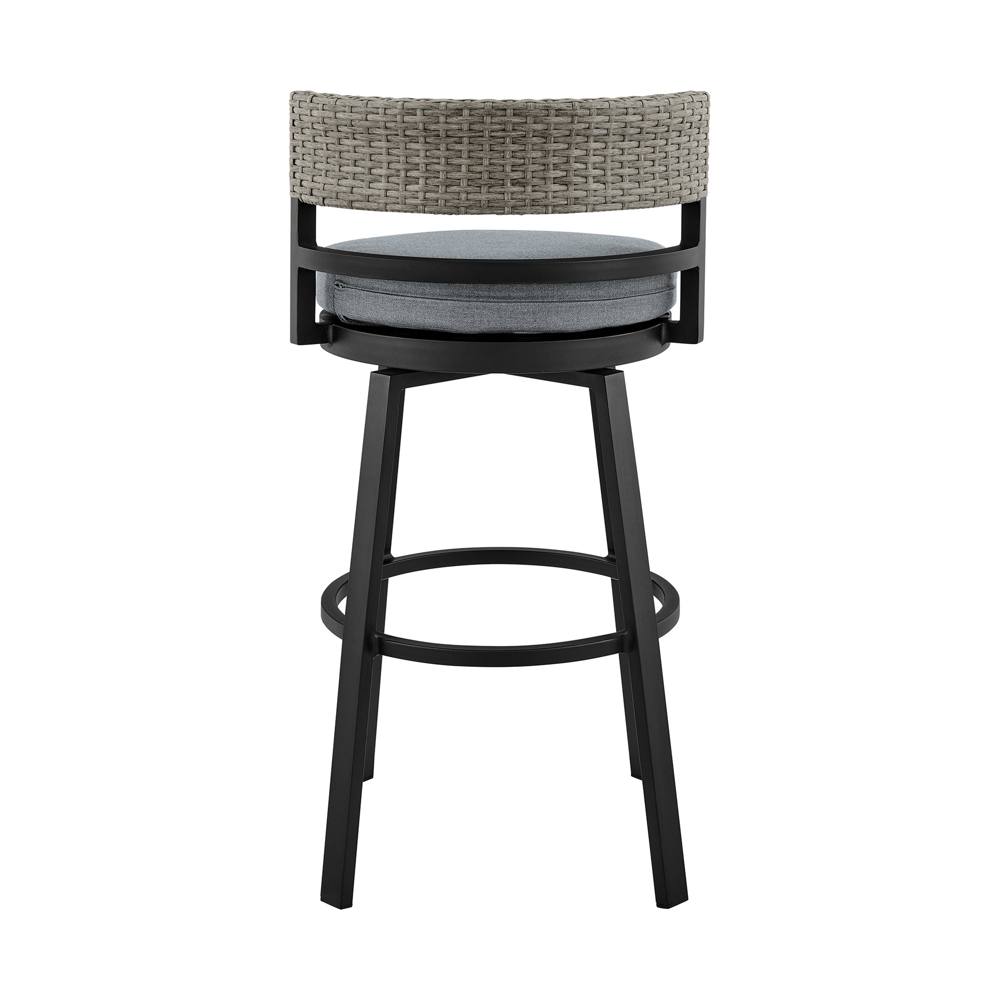 Encinitas Outdoor Patio Swivel Bar Stool in Aluminum and Wicker with Grey Cushions By Armen Living | Bar Stools | Modishstore - 7