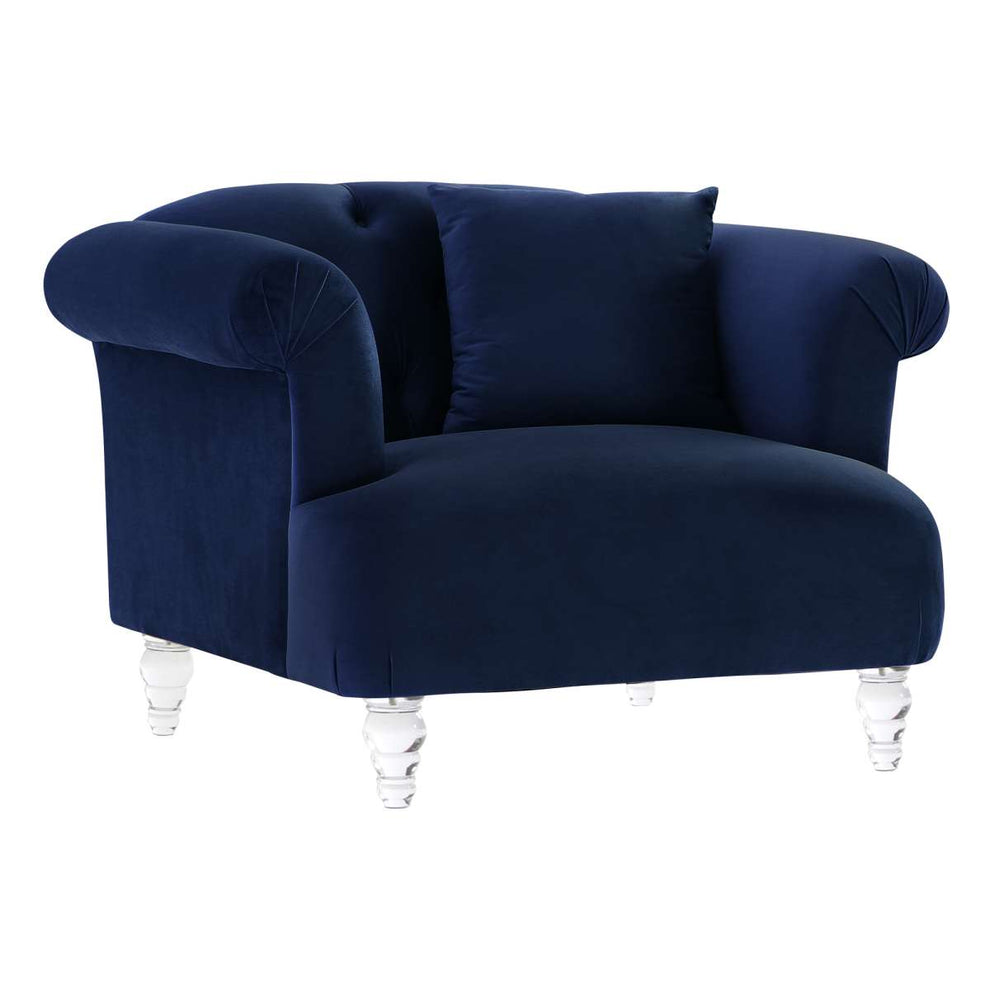 Elegance Contemporary Chair in Blue Velvet with Acrylic Legs By Armen Living | Lounge Chairs | Modishstore - 3