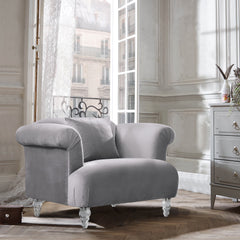 Elegance Contemporary Sofa Chair in Gray Velvet with Acrylic Legs By Armen Living