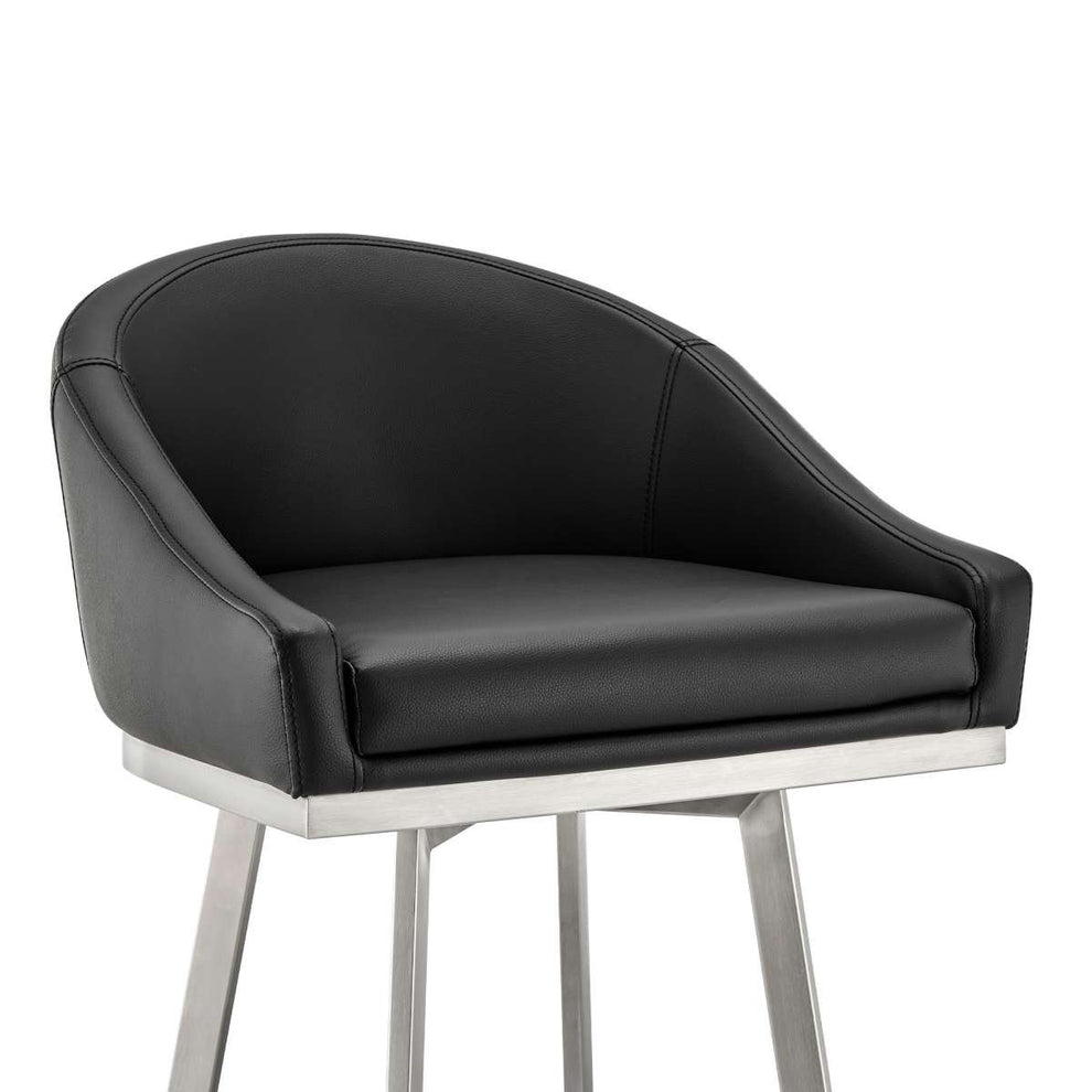 Eleanor 30" Swivel Bar Stool in Brushed Stainless Steel with Black Faux Leather By Armen Living | Bar Stools | Modishstore - 5
