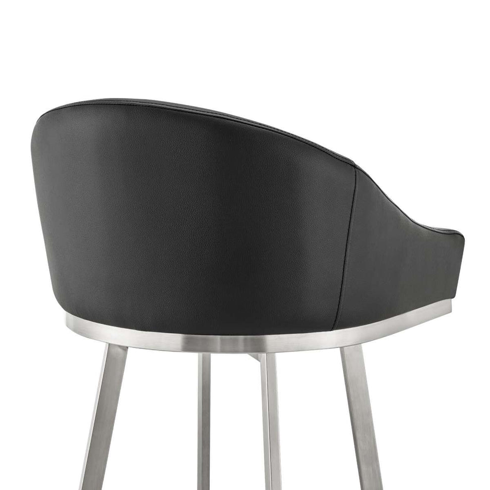Eleanor 30" Swivel Bar Stool in Brushed Stainless Steel with Black Faux Leather By Armen Living | Bar Stools | Modishstore - 8